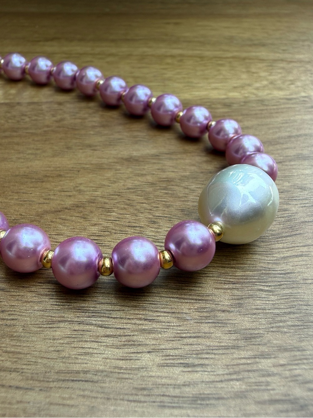 Purple Faux Pearl & Gold Beaded Necklace – 18” with Large Baroque Faux Pearl - Picture 3 of 7
